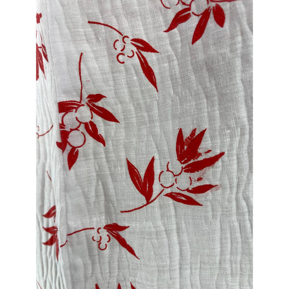 Vintage White Red Cherry Blossom Print Asian Inspired Knee Dress Large - Picture 7 of 7
